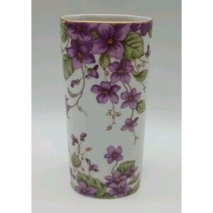 Vintage 90's Lefton China Violet Floral Vase Purple White Green 00273 Zeo G.